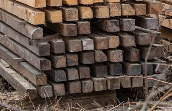Wooden beams stacked in a pile